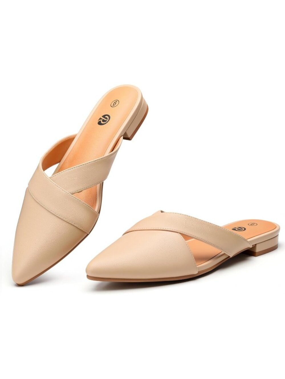 Women's Pu Nude Closed Pointed Toe Pull On Backless Soft Suede Mules Flats